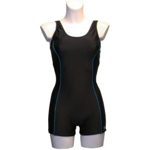 Lykke R Badedrakt m Ben Dame Sort Blå Striper